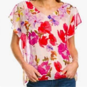 CABI Passion top sheer floral ruffle 4347 -S-NEW!